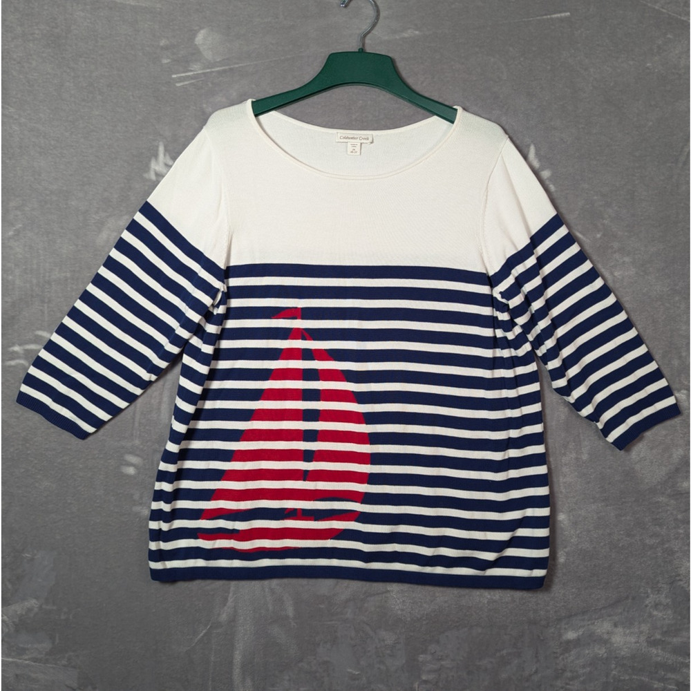 Coldwater Creek Women's 2X Striped Nautical Lightweight Sweater Cruise Travel